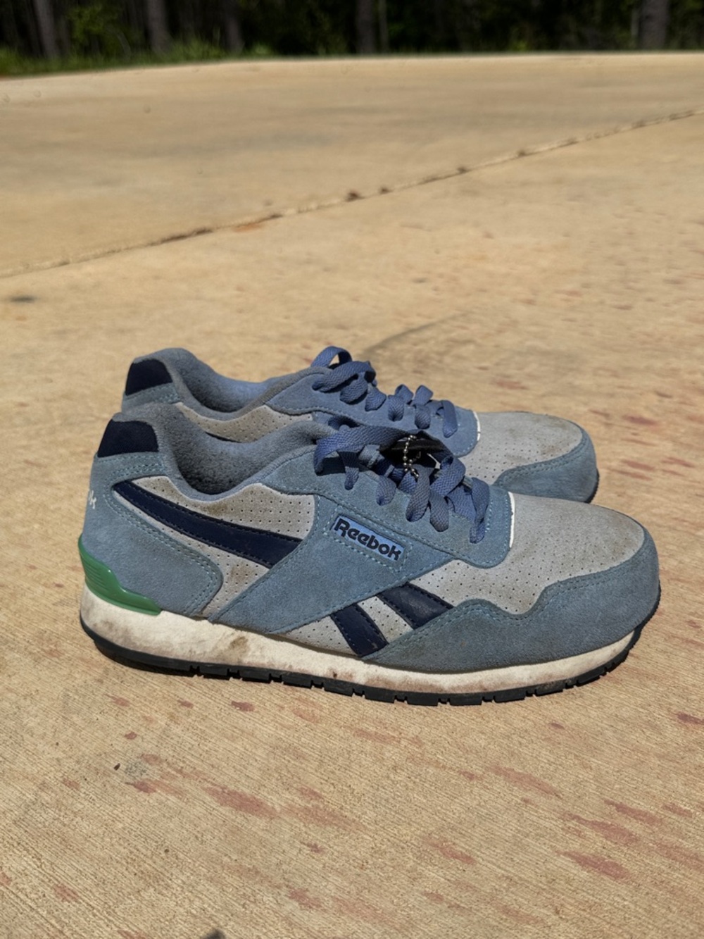 Reebok Gray and Navy Suede Low-Top Sneakers